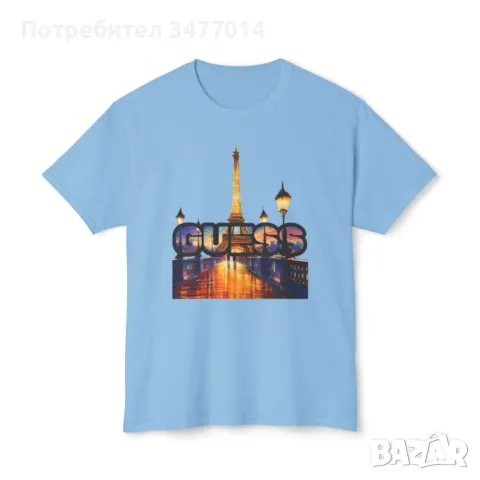 Тениска с надпис Guess, унисекс, Париж, Айфеловата кула, снимка 4 - Тениски - 49219207