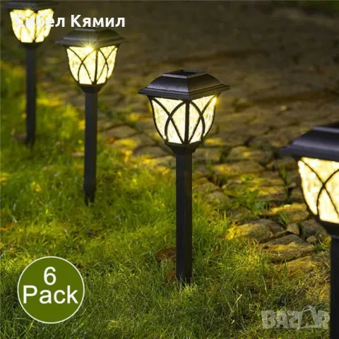 Комплект  6 броя соларни лампи за осветяване на алеи и пътеки в градината H LED32, снимка 1