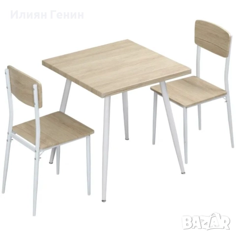 HOMCOM Комплект за хранене от 3 части, маса за хранене с 2 стола