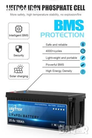 24V 100Ah LiFePO4 Батерия UBT с Bluetooth, снимка 4 - Друга електроника - 48745444