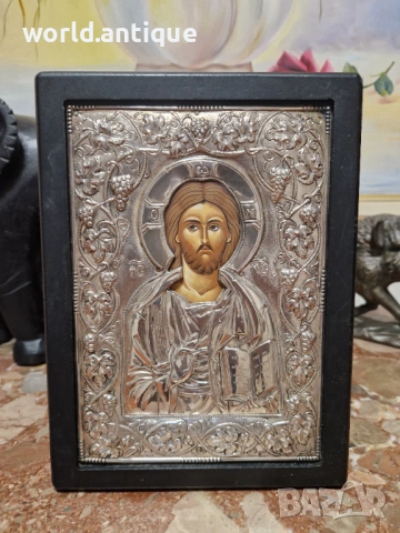 Прекрасна антикварна сребърна икона със сертификат , снимка 2 - Икони - 53913004