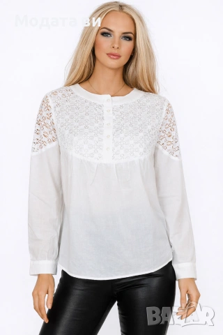 Нова цена 💕🎁Ефектна дамска бяла блуза с дантел.
