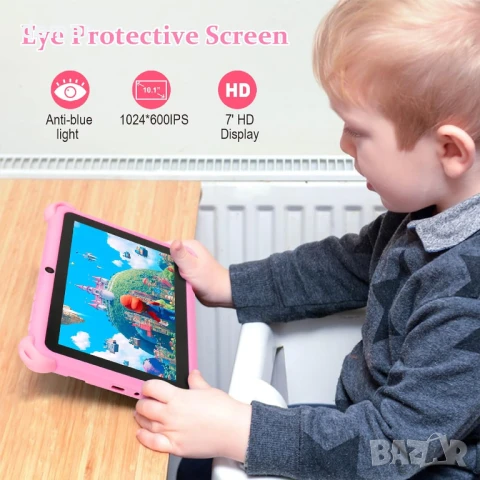 Детски таблет с WIFI, двойна камера, сензорен екран, удароустойчив калъф, родителски контрол, 3-7 г, снимка 4 - Таблети - 50765483