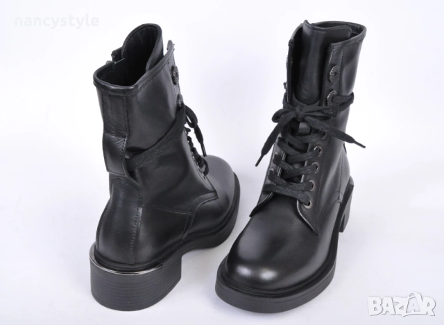 НОВО! Кожени дамски боти с връзки и цип, снимка 3 - Дамски боти - 52289870