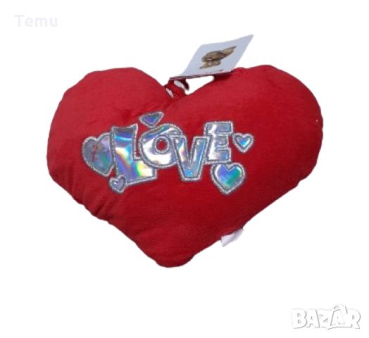 Подаръчна плюшена музикална възглавничка Сърце с бляскав надпис LOVE, 20см, снимка 3 - Романтични подаръци - 46420326