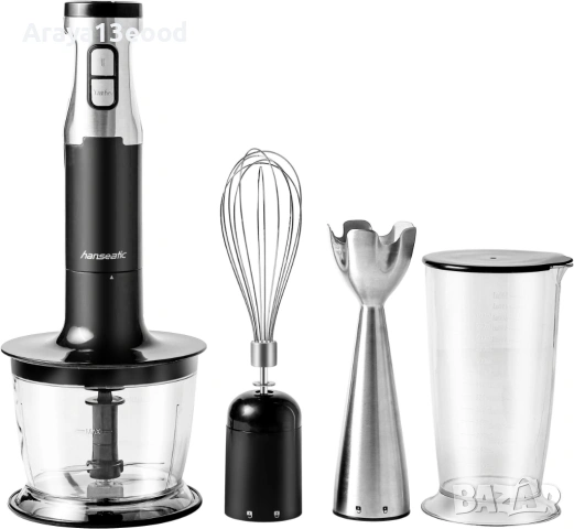 Ръчен блендер 3 в 1 Hanseatic 1000 W с приставка за разбиване и мерителна чаша, черен/сребрист, снимка 2 - Блендери - 53857730