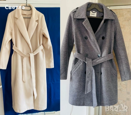 Палта дамски, р-ри S/XS, 2 вида - сиво без забележки - € 37 и светло бежово, ново - € 18