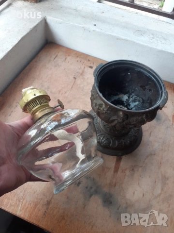 Стара газена лампа от мед бакър и стъкло, снимка 6 - Антикварни и старинни предмети - 54183271