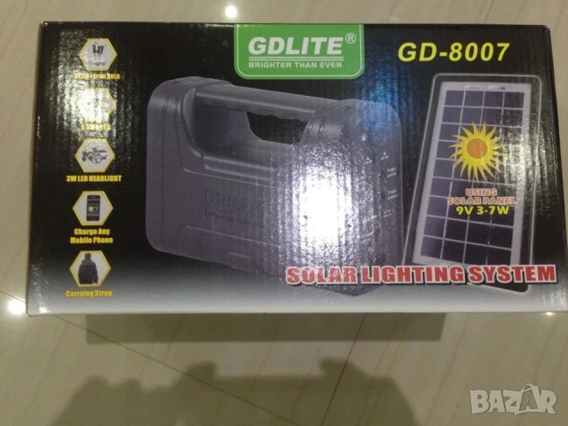 Мобилна соларна система, GD-8007, Соларен панел 3, 7W, Автономия 7-21 часа,Батерия 6V 4Ah,USB кабел, снимка 4 - Къмпинг осветление - 50935034