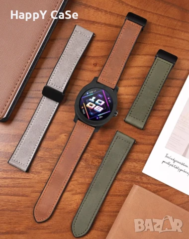 Кожена-силиконова каишка за Huawei Watch/Samsung/Garmin/Xiaomi/Apple/Amazfit, снимка 3 - Каишки за часовници - 51016524