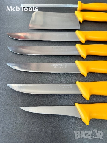 Комплект професионални немски месарски ножове 5 броя със сатър и масат, снимка 5 - Други инструменти - 52858120