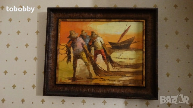 Картина "Рибари", маслен шедьовър, снимка 2 - Картини - 52324457