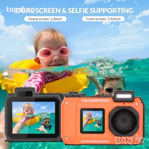 Нова 4K Подводна камера 33 FT Водоустойчива камера с два екранa Вградена батерия 2500 mAh 48MP..., снимка 3 - Камери - 51597988