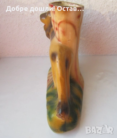 Вази: Стъкло-красива стара стъклена ваза, голяма, друга жълта, лъв - стара керамика ваза., снимка 14 - Вази - 30125824