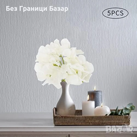 Нови 5 броя изкуствени хортензии цветя бели дълго стъбло декорация дом, снимка 2 - Декорация за дома - 53985867