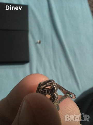 Сребърни обеци проба 925, тип сърца-коронки, снимка 4 - Обеци - 53447000