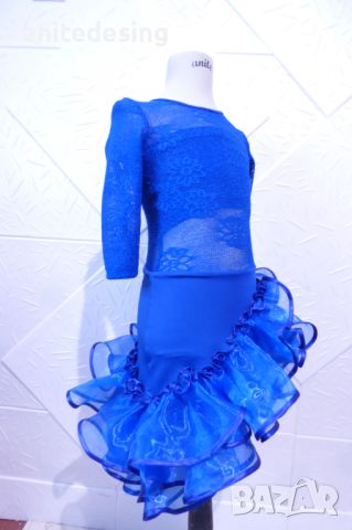 Синя рокля за спортни танци с дантела, снимка 2 - Детски рокли и поли - 45798191