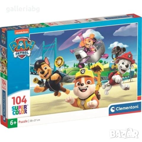 🧩 Пъзел Paw Patrol / Пес Патрул – Clementoni, 104 части (Skye, Chase, Rubble, Marshall)