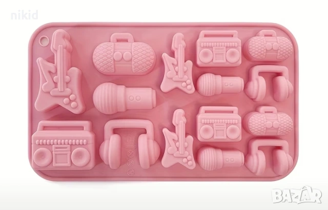 Китара микрофон слушалки радио музика силиконов молд форма фондан шоколад гипс бонбони декор