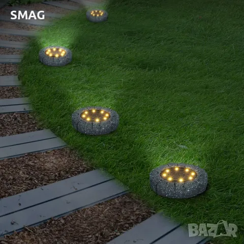 Соларна лампа за морава Stone Design 8 LED Ø11x2cm S_1193282, снимка 2 - Соларни лампи - 49921206