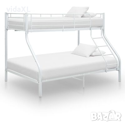 vidaXL Рамка за двуетажно легло, бяла, метал, 140x200 см/90x200 см（SKU:287903