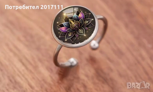 Дамски регулируем сребрист пръстен с мандала лотос – елегантно бижу