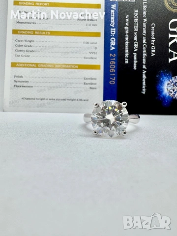 Сребърен пръстен с мойсанит (Диамант) 5 карата