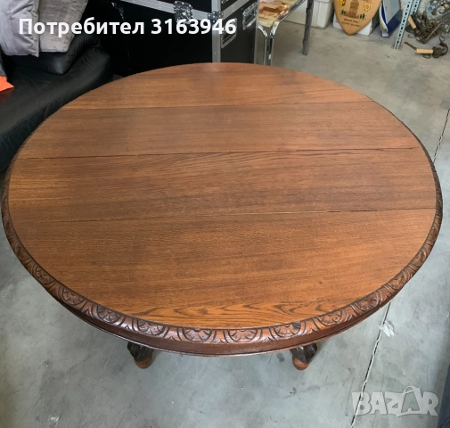 Антична Кръгла Маса от Масивно Дърво с Богата Резба, снимка 4 - Маси - 51719315