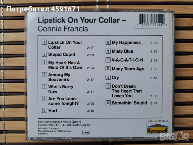 Connie Francis – Lipstick On Your Collar, снимка 3 - CD дискове - 52004994
