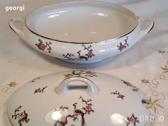 порцеланов супник с цветя и райски птици Limoges 8/5, снимка 6 - Сервизи - 49939088