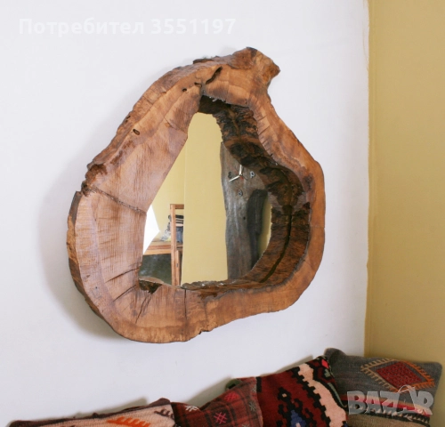 Голямо ОГЛЕДАЛО с масивна дървена рамка от дънер с жив вътрешен и външен ръб, снимка 4 - Огледала - 51687188