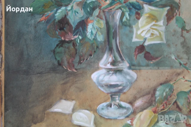 Стар акварел на дебел картон, снимка 16 - Други ценни предмети - 50917942