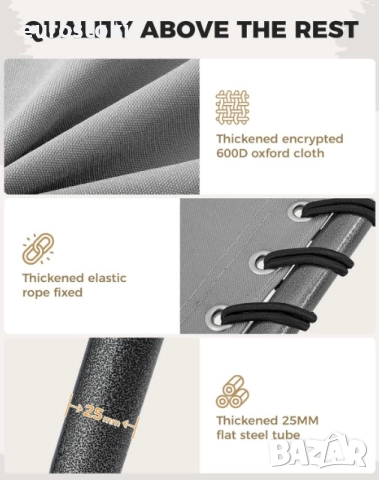 Сгъваем шезлонг KingCamp, голям подплатен градински шезлонг с 5 регулируеми позиции, 200 х 68 см, снимка 5 - Градински мебели, декорация  - 52776867