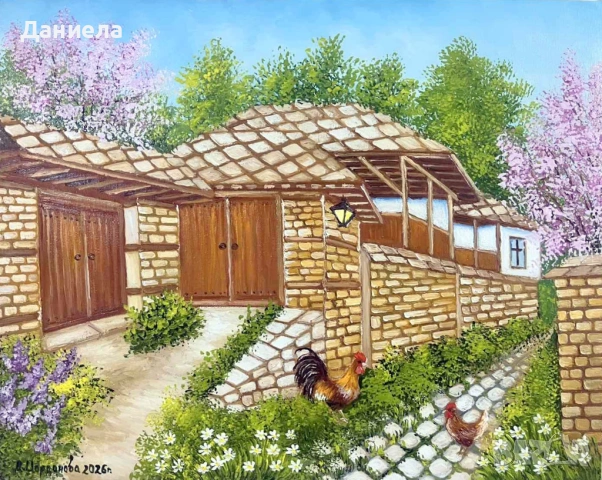 "Пролетно настроение в Лещен.", авторска картина с маслени бои.