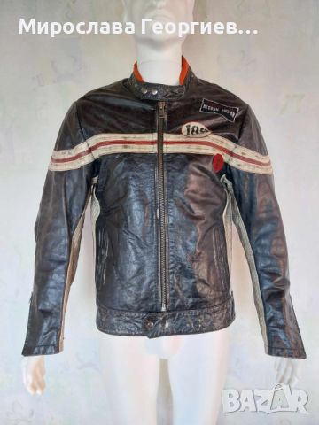 Кожено Рокерско яке Jack & Jones Vintage DENIM, Стил damage leather jacket, Размер М, снимка 1 - Якета - 46302156