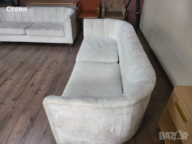 Кремав комплект дивани от плат две тройки, снимка 10 - Дивани и мека мебел - 53757076