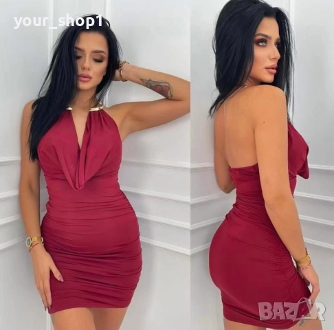 Елегантна къса рокля черно Бордо червено , снимка 4 - Рокли - 52682876