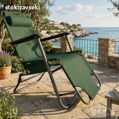 Сгъваем шезлонг с възглавница - комфорт и релакс, снимка 2 - Градински мебели, декорация  - 54082542