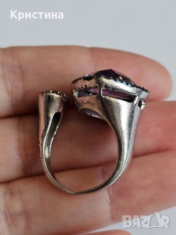 Красив сребърен пръстен с Пурпурен Аметист , снимка 7 - Пръстени - 45113345