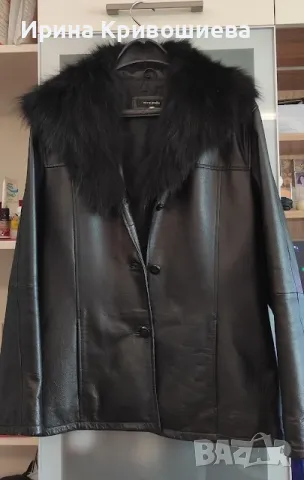 черно дамско яке от естествена кожа - М