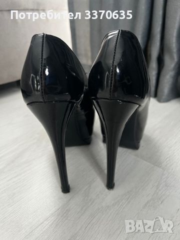 Дамски черни високи обувки на висок ток, 38 номер, снимка 6 - Дамски обувки на ток - 45567302