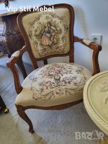 Френско кресло с гобленова дамаска , снимка 7 - Столове - 45276365