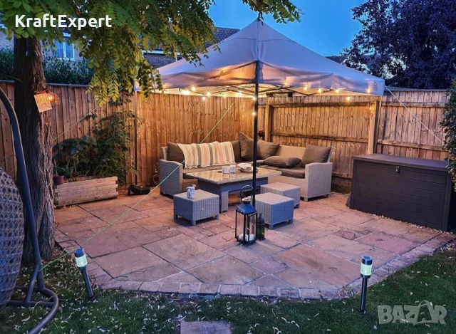 Сгъваема Шатра ЛУКС Бежов 3×3м – подсилена конструкция, UV и водоустойчив плат, снимка 6 - Градински мебели, декорация  - 50484527