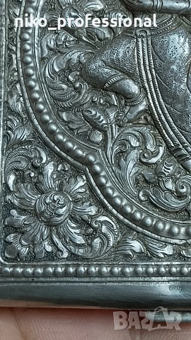 Сребърна табакера с индийски мотиви , снимка 2 - Други ценни предмети - 53456012