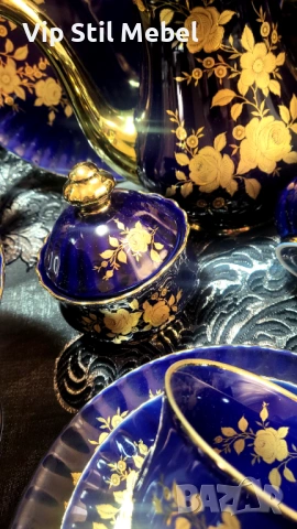 Сервиз в кобалтово синьо и с 22 карата позлата и , снимка 4 - Сервизи - 53695766