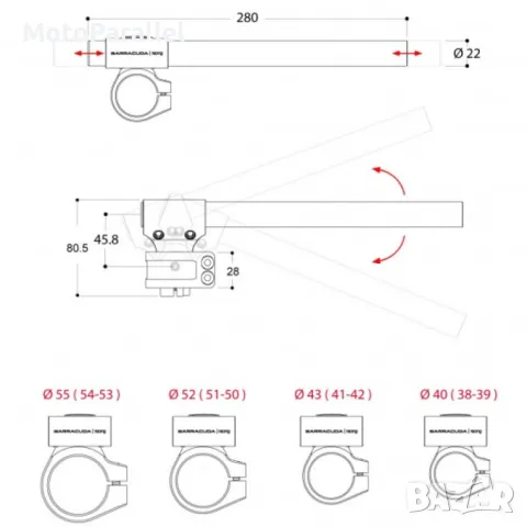 CLIP-ON кормило BARRACUDA 43mm, снимка 4 - Аксесоари и консумативи - 47257425