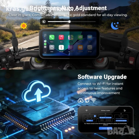 A622 Мотоциклетен CarPlay 6-инчов сензорен дисплей, безжичен CarPlay и Android Car, снимка 5 - Аксесоари и консумативи - 54007094