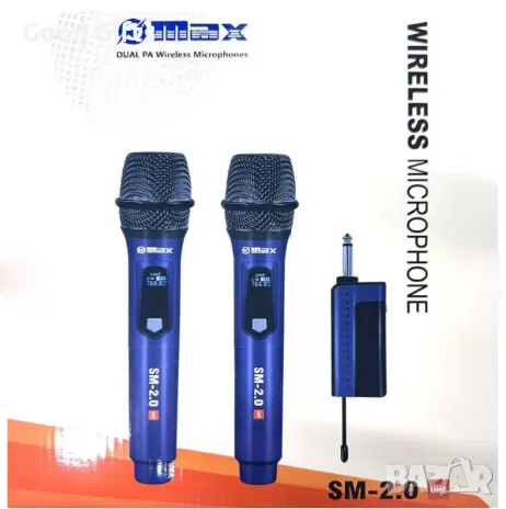 2бр. Безжични микрофони с приемник, UHF система за караоке с микрофони SM-2.0, снимка 3 - Микрофони - 50209837