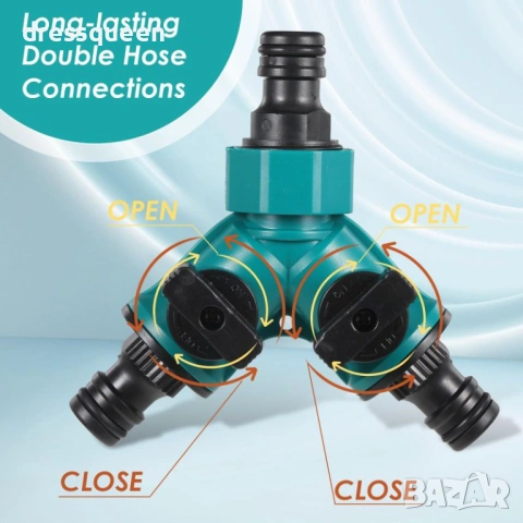 4528 Двоен маркучен разклонител за чешма с преходник (1/2" - 3/4") и независими кранове, снимка 6 - Напояване - 53878139