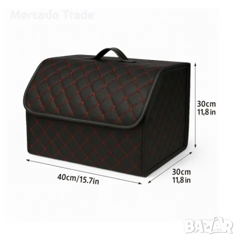 Луксозен кожен органайзер Mercado Trade, Сгъваем, С червен шев, снимка 3 - Аксесоари и консумативи - 49889384